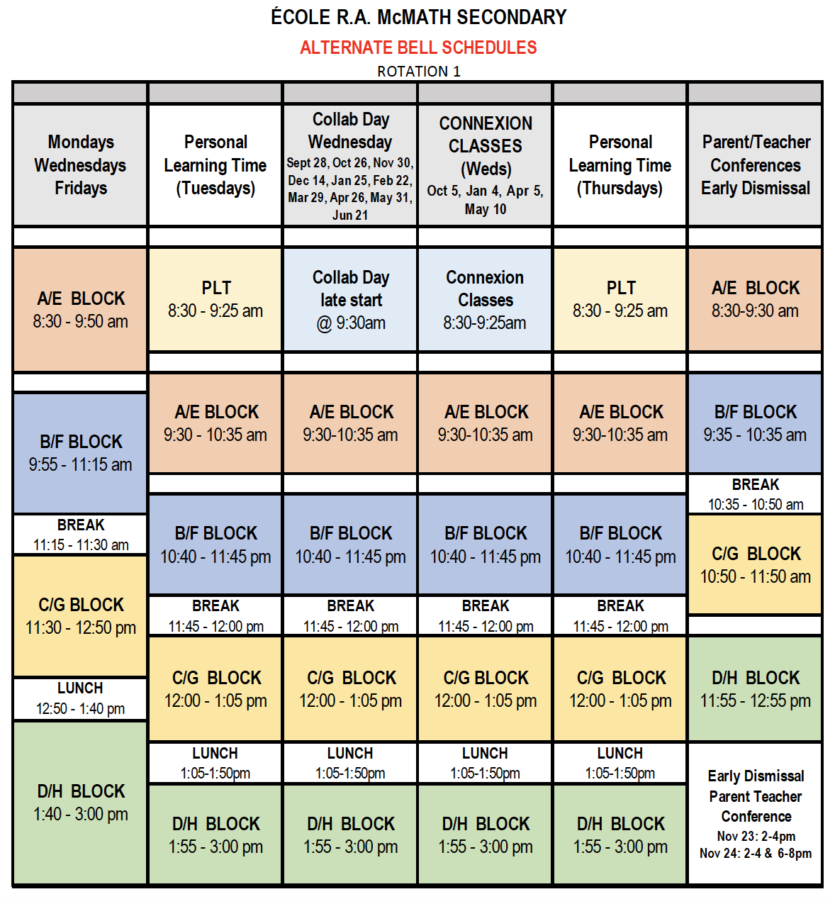 Bell Schedule Rotation 1